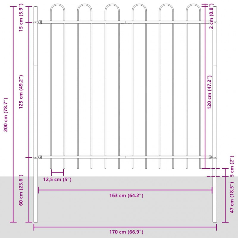 Ogrodzenie Ogrodowe 3 pcs Szary 5,1 x 1,5 m