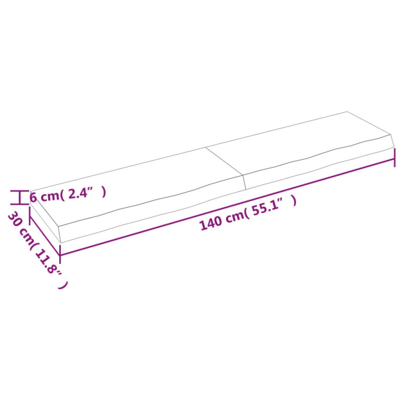 Półka, 140x30x(2-6) cm, surowe lite drewno dębowe