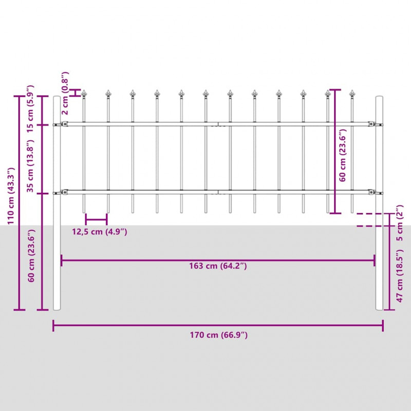 Ogrodzenie Ogrodowe 6 pcs Szary 10,2 x 0,6 m