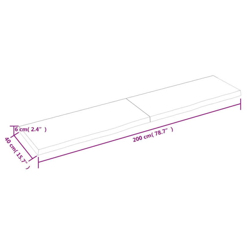 Półka, 200x40x(2-6) cm, surowe lite drewno dębowe