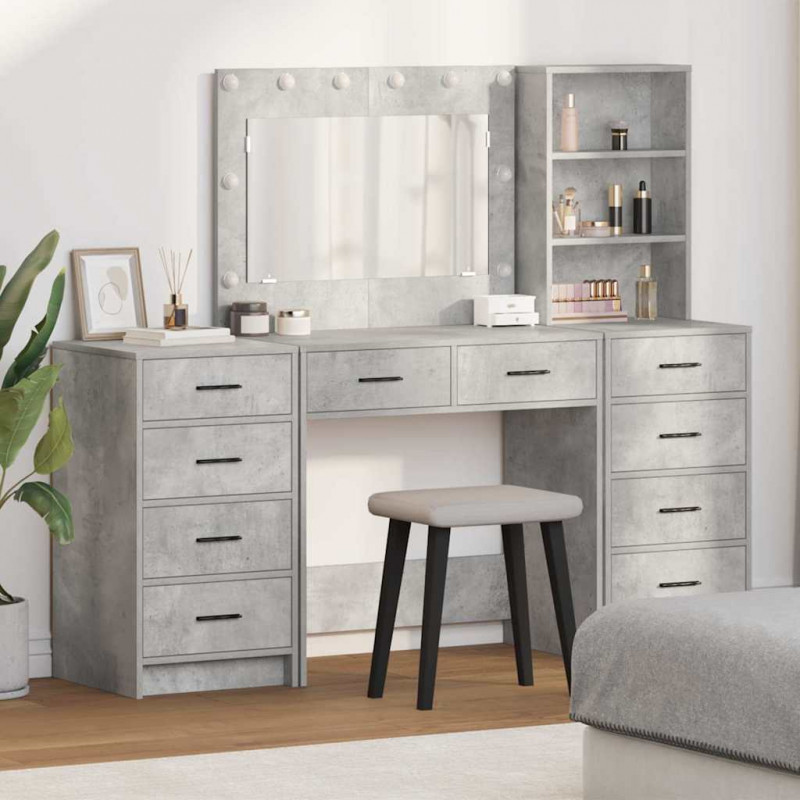 Toaletka z półką 3 pcs Betonowy szary Materiał drewnopochodny