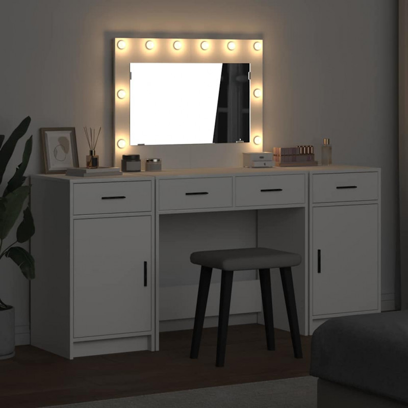 Toaletka z szufladą 3 pcs Biały Materiał drewnopochodny