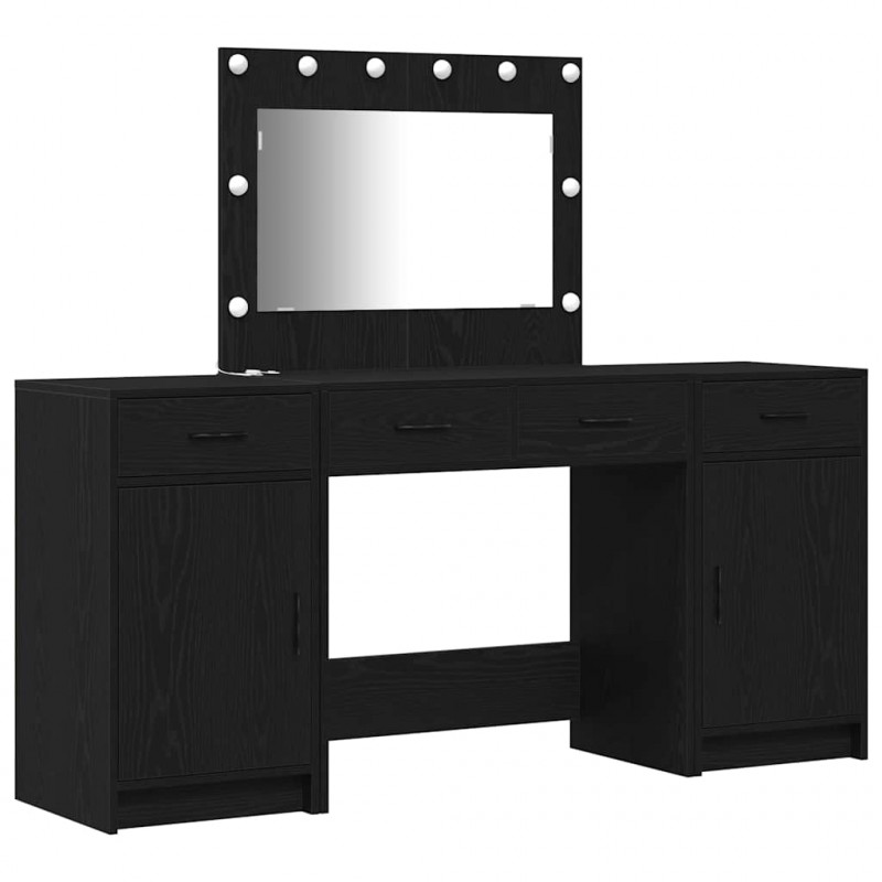Toaletka z szufladą 3 pcs Czarny Materiał drewnopochodny