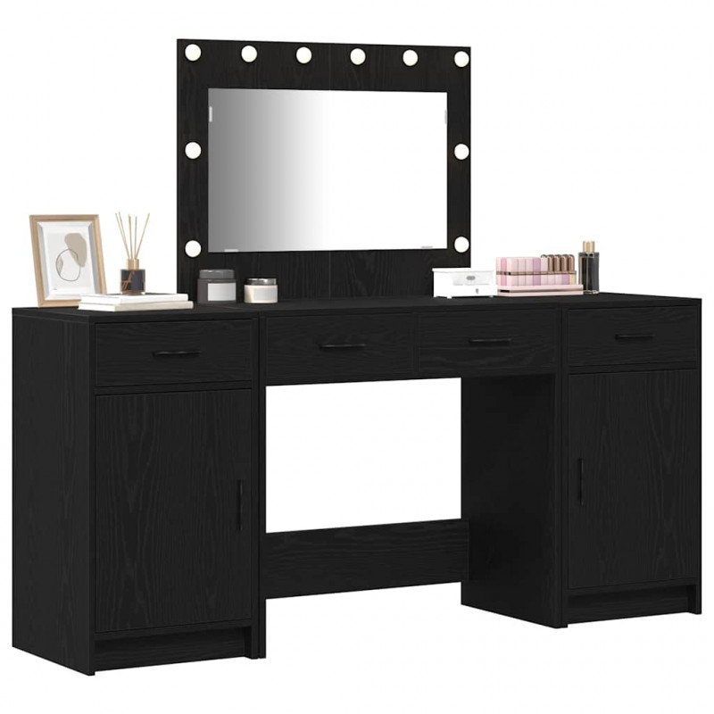 Toaletka z szufladą 3 pcs Czarny Materiał drewnopochodny