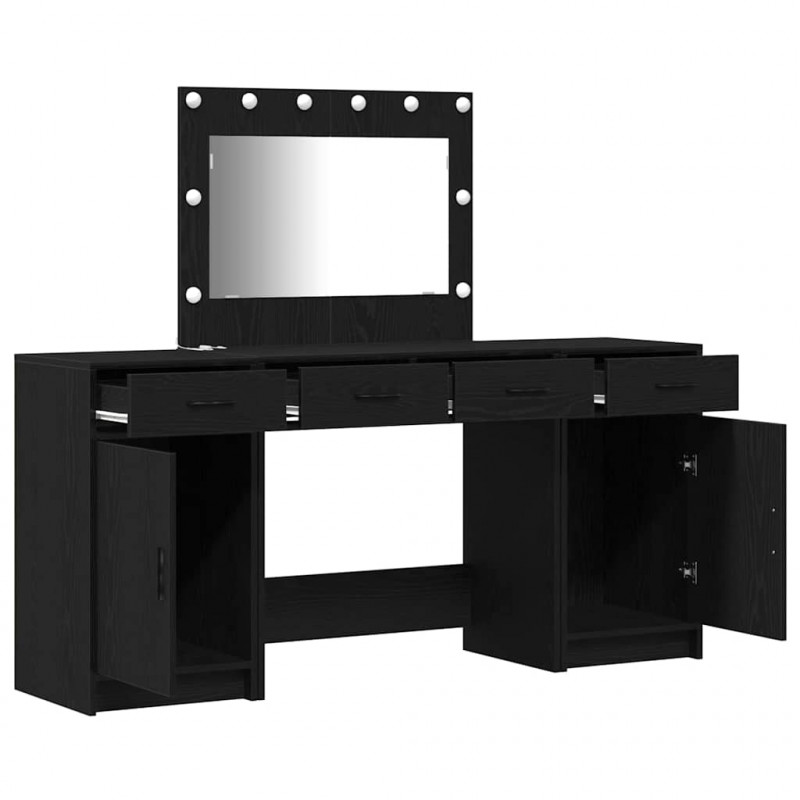 Toaletka z szufladą 3 pcs Czarny Materiał drewnopochodny