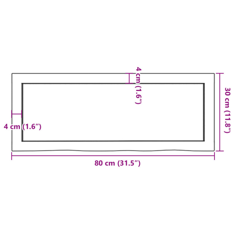 Półka, brązowa, 80x30x(2-6) cm, lakierowane lite drewno dębowe
