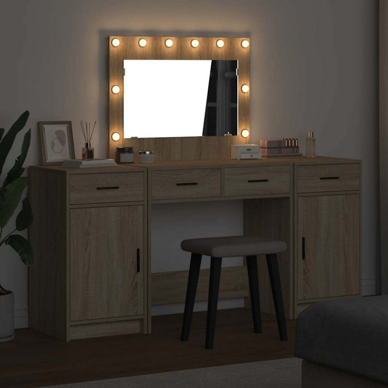 Toaletka z szufladą 3 pcs Brązowy Materiał drewnopochodny