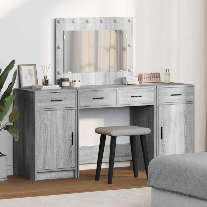 Toaletka z szufladą 3 pcs Szary Materiał drewnopochodny