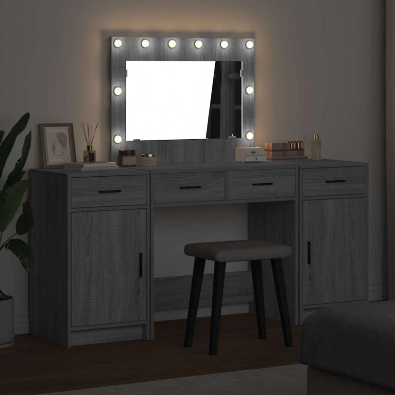 Toaletka z szufladą 3 pcs Szary Materiał drewnopochodny