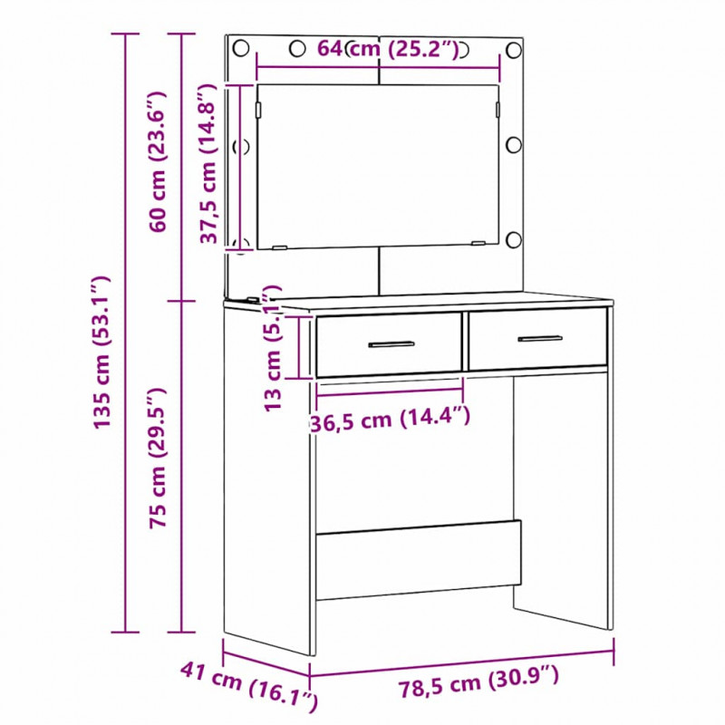 Toaletka z szufladą 3 pcs Brązowy Materiał drewnopochodny