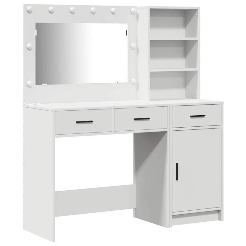 Toaletka z szufladą z półką 2 pcs Biały Materiał drewnopochodny