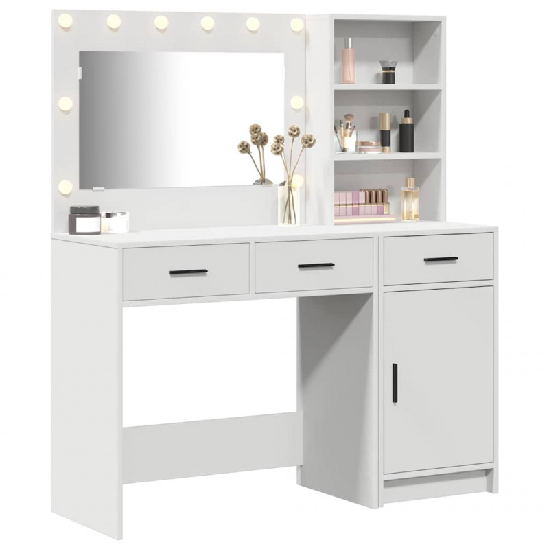 Toaletka z szufladą z półką 2 pcs Biały Materiał drewnopochodny