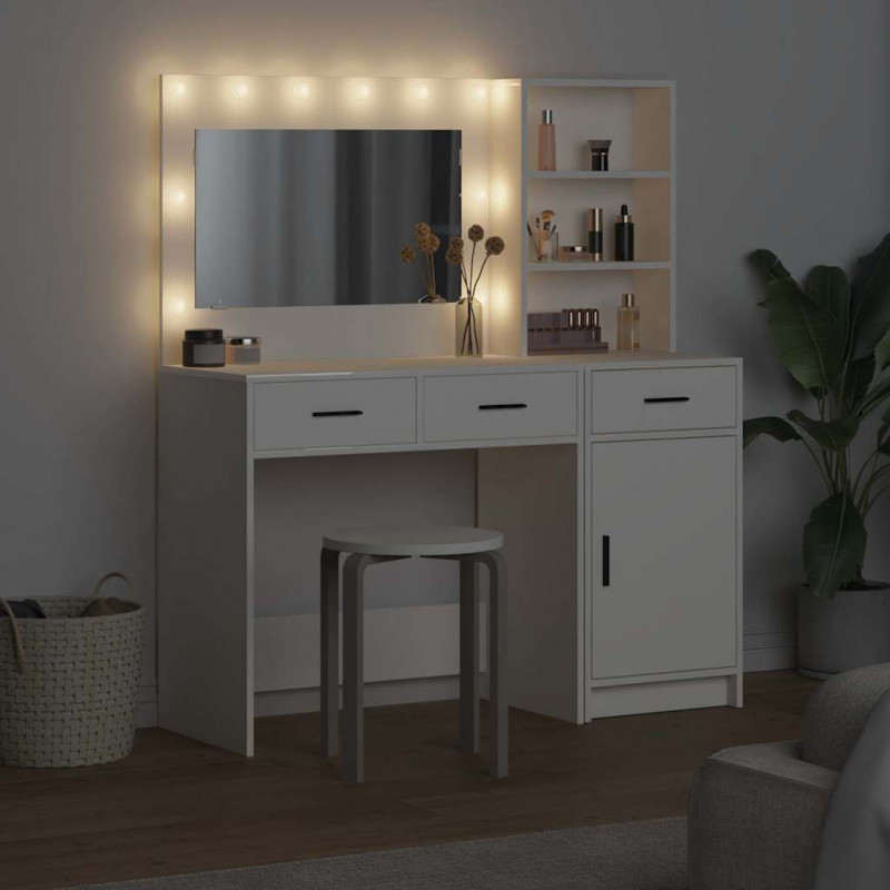 Toaletka z szufladą z półką 2 pcs Biały Materiał drewnopochodny