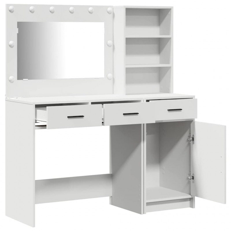 Toaletka z szufladą z półką 2 pcs Biały Materiał drewnopochodny