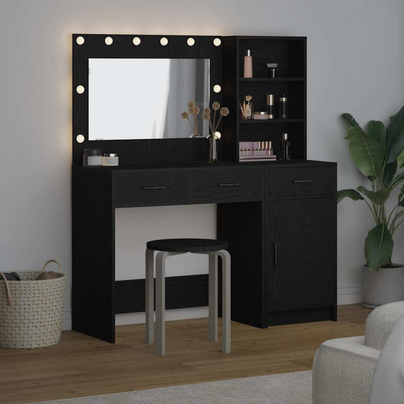 Toaletka z szufladą 2 pcs Czarny Materiał drewnopochodny