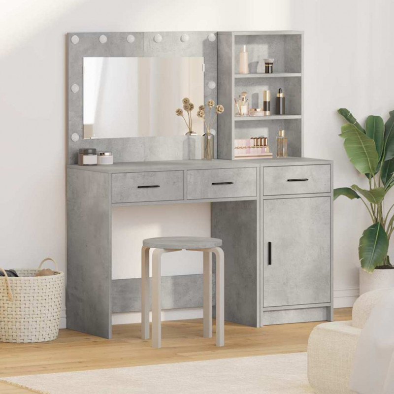 Toaletka z szufladą z półką 2 pcs Szary Materiał drewnopochodny