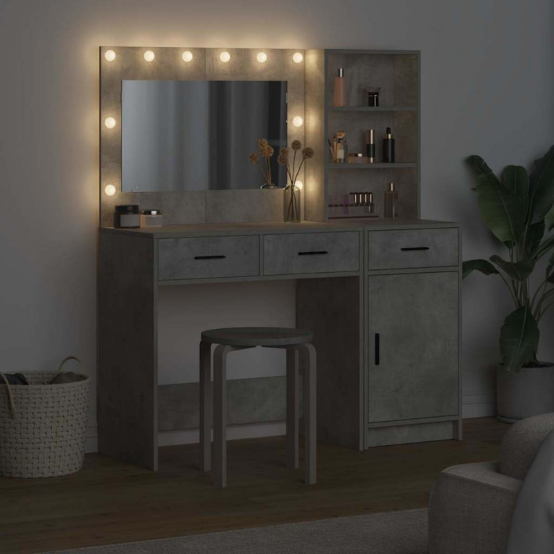 Toaletka z szufladą z półką 2 pcs Szary Materiał drewnopochodny