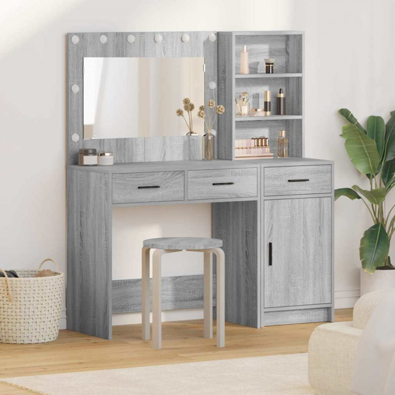 Toaletka z szufladą z półką 2 pcs Szary Materiał drewnopochodny