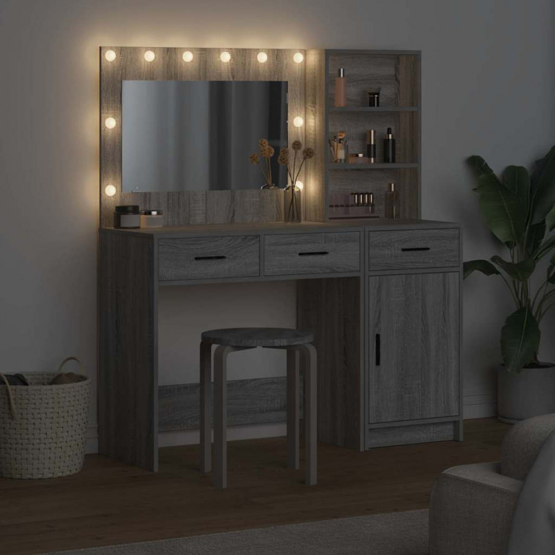 Toaletka z szufladą z półką 2 pcs Szary Materiał drewnopochodny