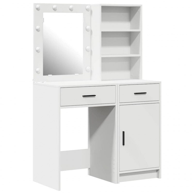 Zestaw toaletowy z LED 2 pcs Biały Materiał drewnopochodny
