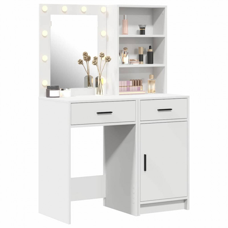 Zestaw toaletowy z LED 2 pcs Biały Materiał drewnopochodny
