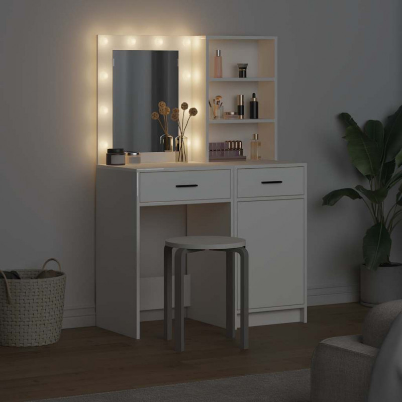Zestaw toaletowy z LED 2 pcs Biały Materiał drewnopochodny