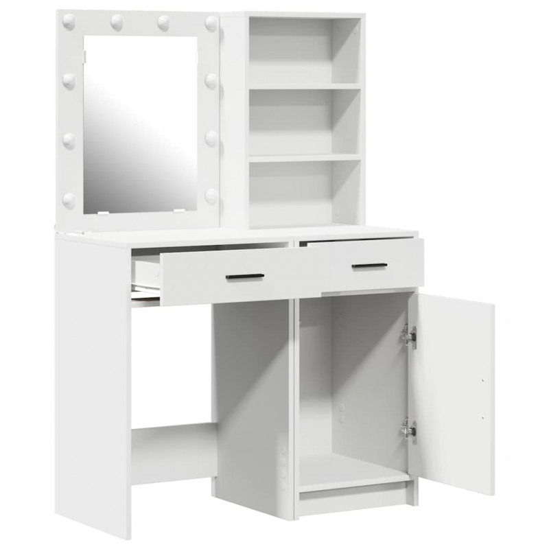 Zestaw toaletowy z LED 2 pcs Biały Materiał drewnopochodny