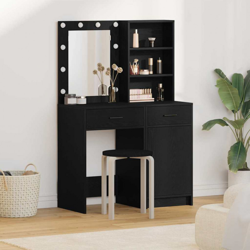 Zestaw toaletowy z LED 2 pcs Czarny Dąb Materiał drewnopochodny