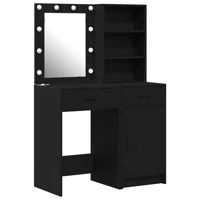 Zestaw toaletowy z LED 2 pcs Czarny Dąb Materiał drewnopochodny