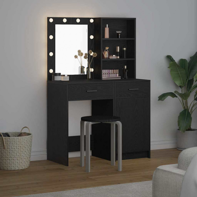 Zestaw toaletowy z LED 2 pcs Czarny Dąb Materiał drewnopochodny