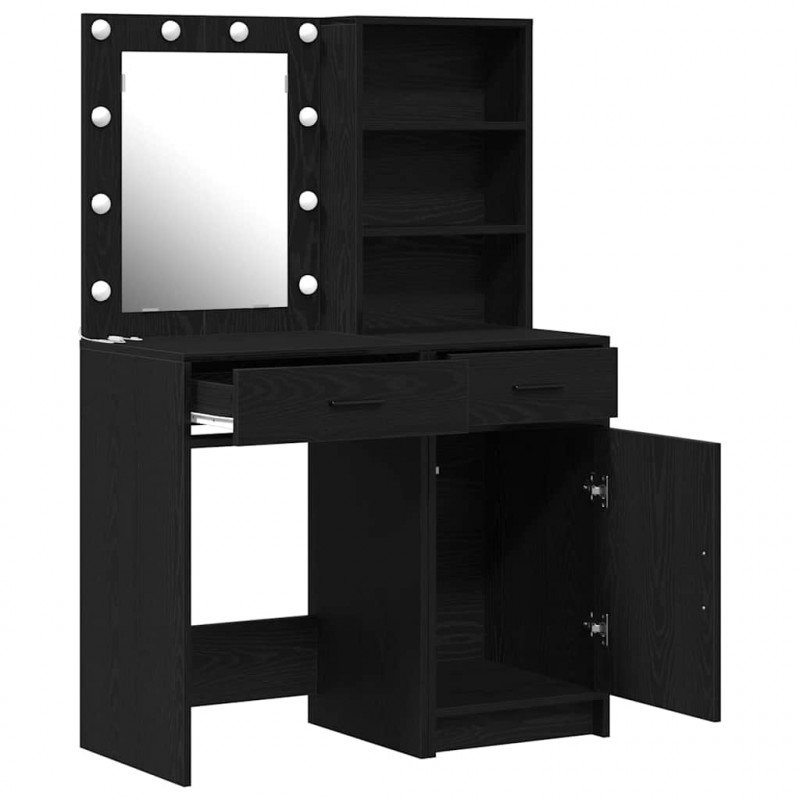 Zestaw toaletowy z LED 2 pcs Czarny Dąb Materiał drewnopochodny