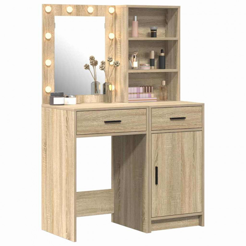 Zestaw toaletowy z LED 2 pcs Dąb Sonoma Materiał drewnopochodny