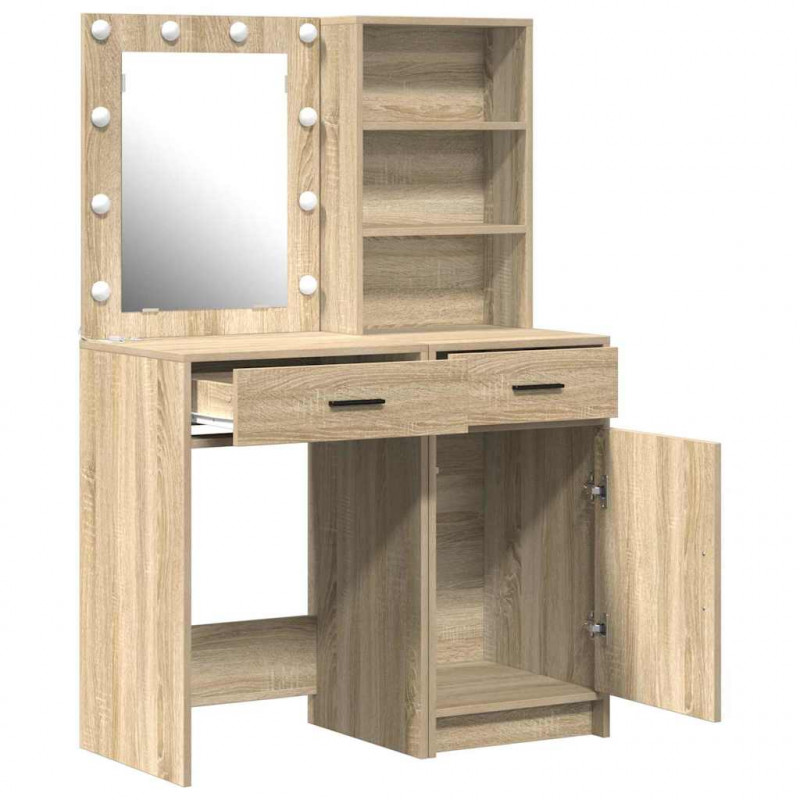 Zestaw toaletowy z LED 2 pcs Dąb Sonoma Materiał drewnopochodny