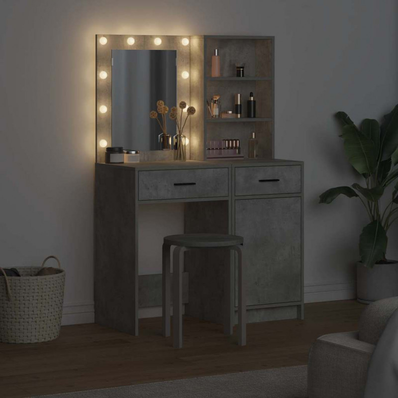 Zestaw toaletowy z LED z szufladą z półką 2 pcs Betonowy szary