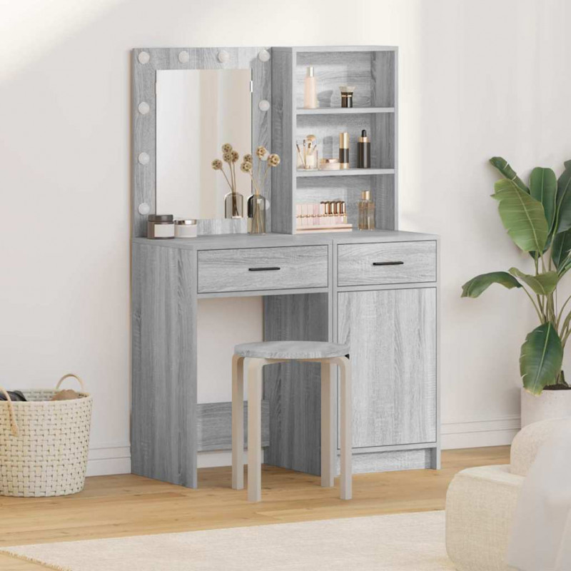 Zestaw toaletowy z LED z szufladą z półką 2 pcs Szary Sonoma