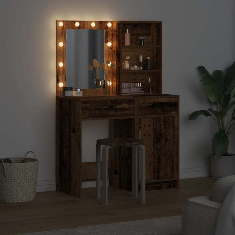 Zestaw toaletowy z LED z szufladą z półką 2 pcs Stare drewno