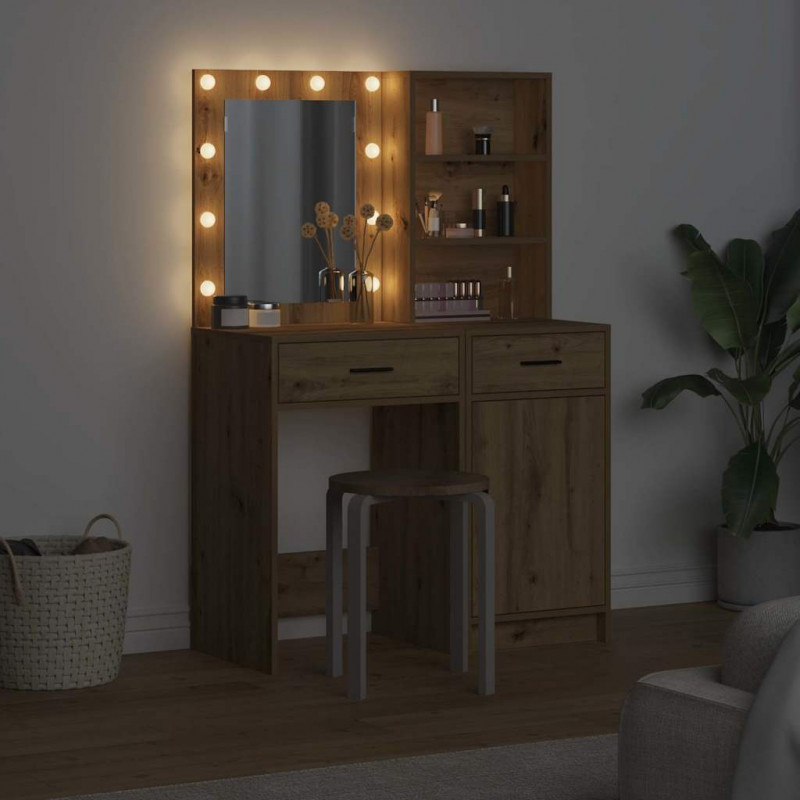 Zestaw toaletowy z LED z szufladą 2 pcs Dąb rzemieślniczy