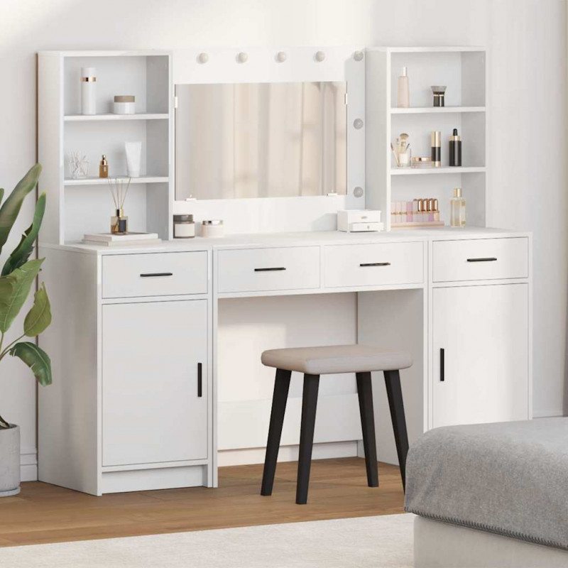 Zestaw toaletowy z LED 3 pcs Biały Materiał drewnopochodny