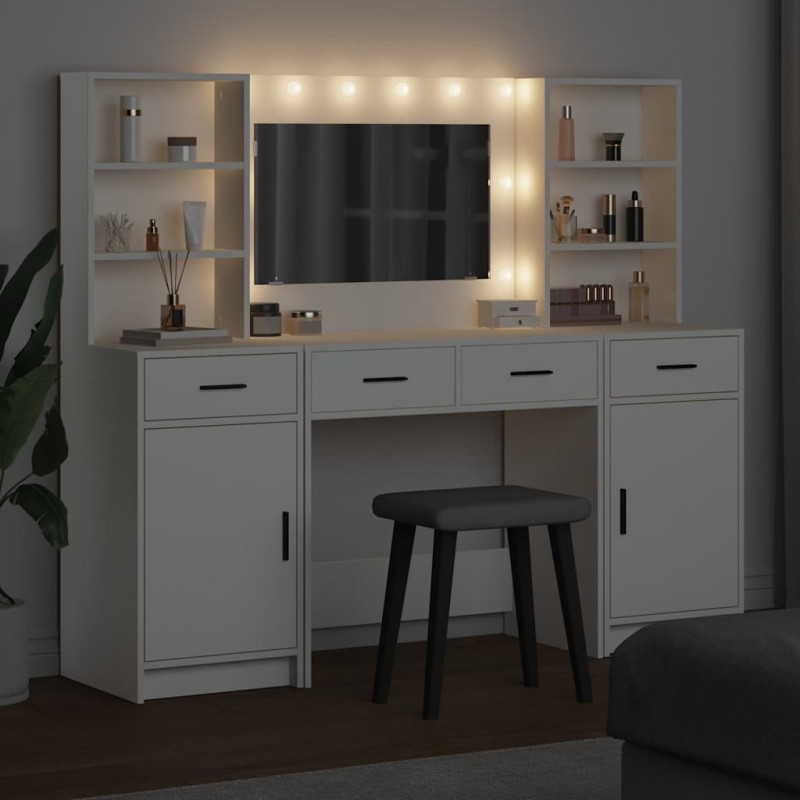 Zestaw toaletowy z LED 3 pcs Biały Materiał drewnopochodny