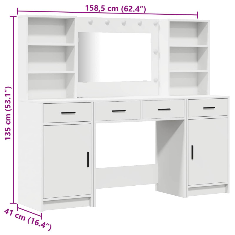 Zestaw toaletowy z LED 3 pcs Biały Materiał drewnopochodny