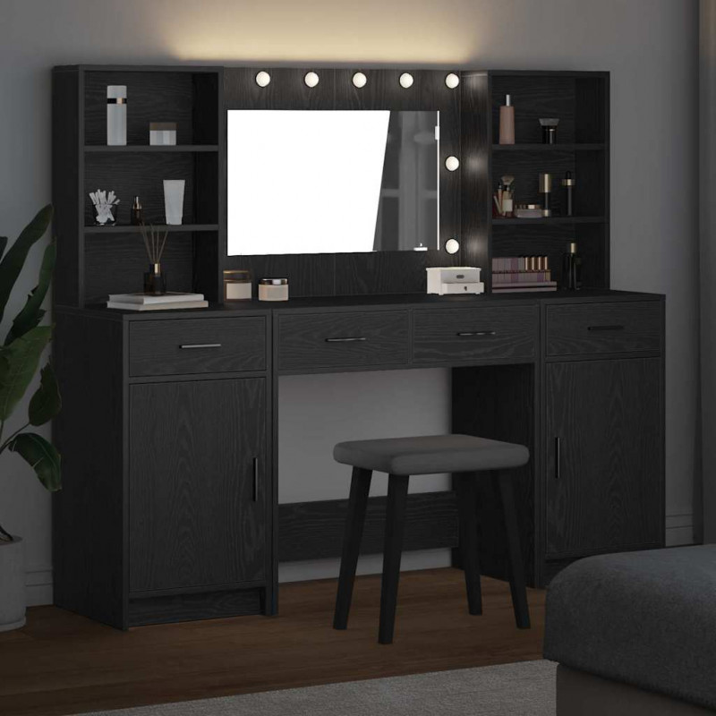 Zestaw toaletowy z LED 3 pcs Czarny Dąb Materiał drewnopochodny