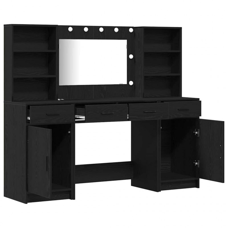 Zestaw toaletowy z LED 3 pcs Czarny Dąb Materiał drewnopochodny
