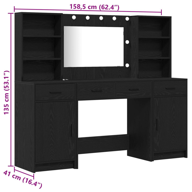 Zestaw toaletowy z LED 3 pcs Czarny Dąb Materiał drewnopochodny
