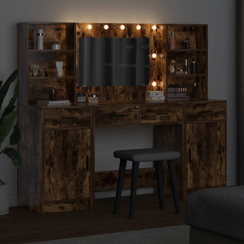 Zestaw toaletowy z LED z szufladą z półką 3 pcs Dąb wędzony