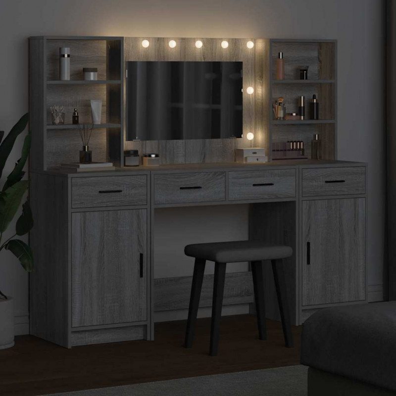 Zestaw toaletowy z LED z szufladą z półką 3 pcs Szary Sonoma