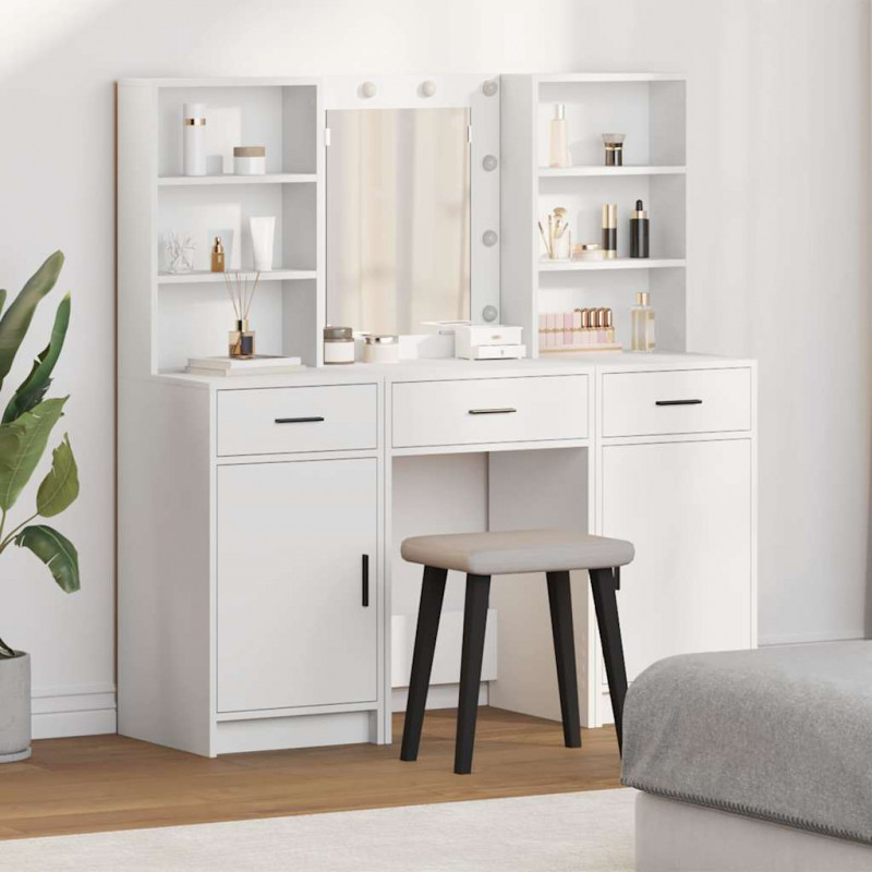 Zestaw toaletowy z LED 3 pcs Biały Materiał drewnopochodny