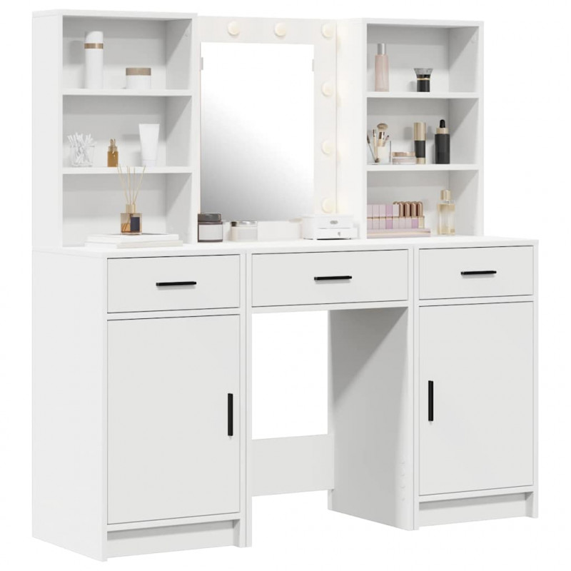 Zestaw toaletowy z LED 3 pcs Biały Materiał drewnopochodny