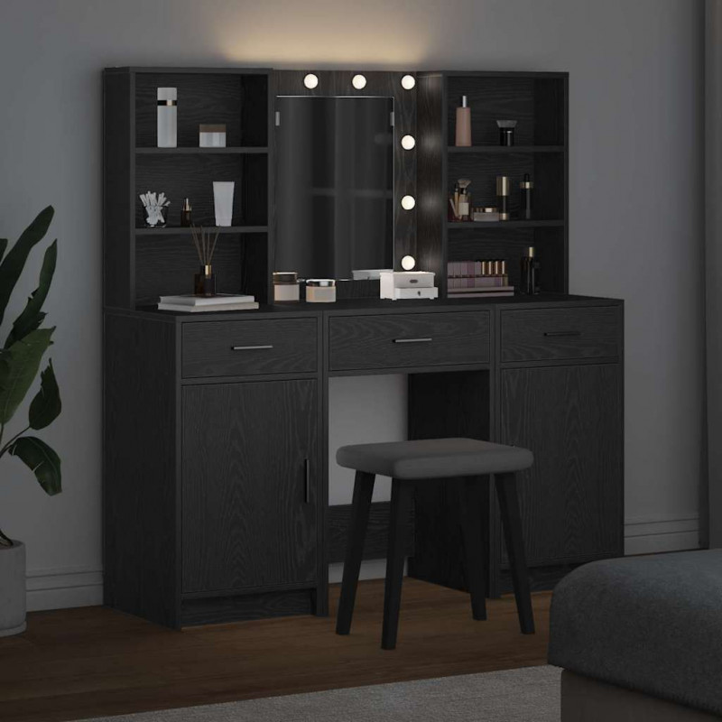 Zestaw toaletowy z LED 3 pcs Czarny Dąb Materiał drewnopochodny