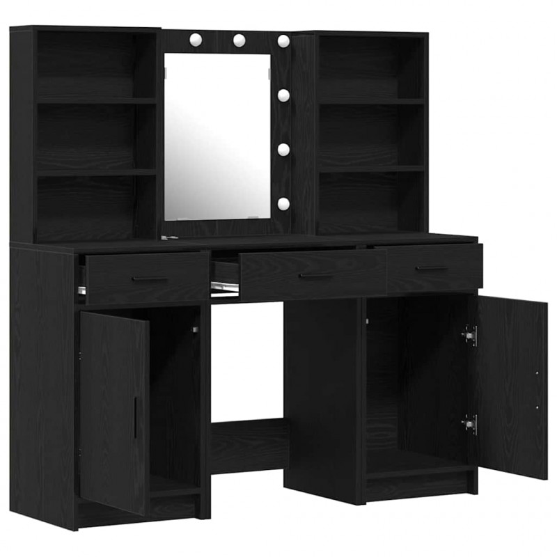 Zestaw toaletowy z LED 3 pcs Czarny Dąb Materiał drewnopochodny