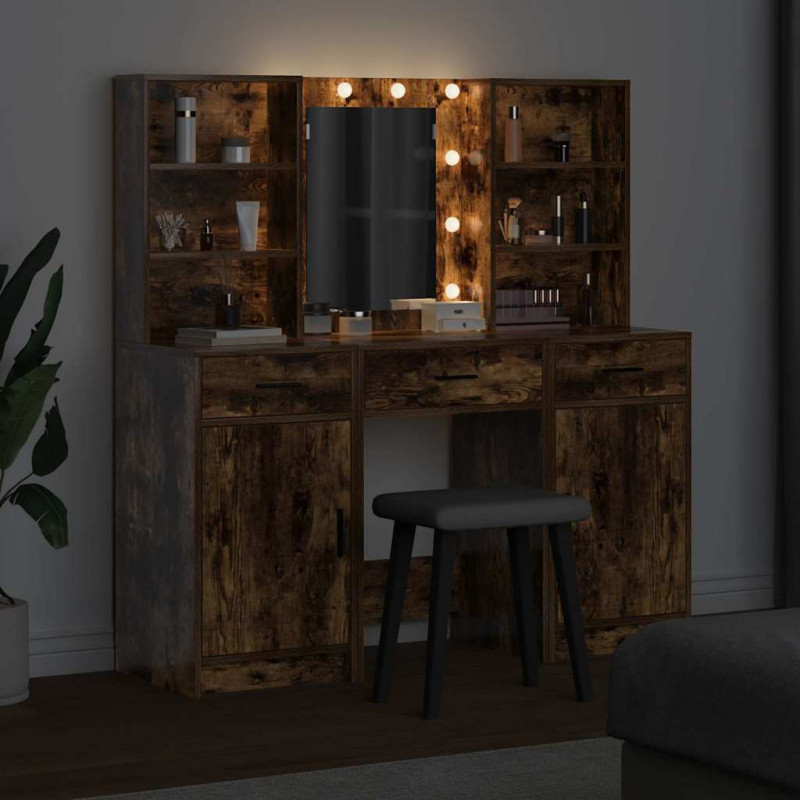 Zestaw toaletowy z LED z szufladą z półką 3 pcs Dąb wędzony